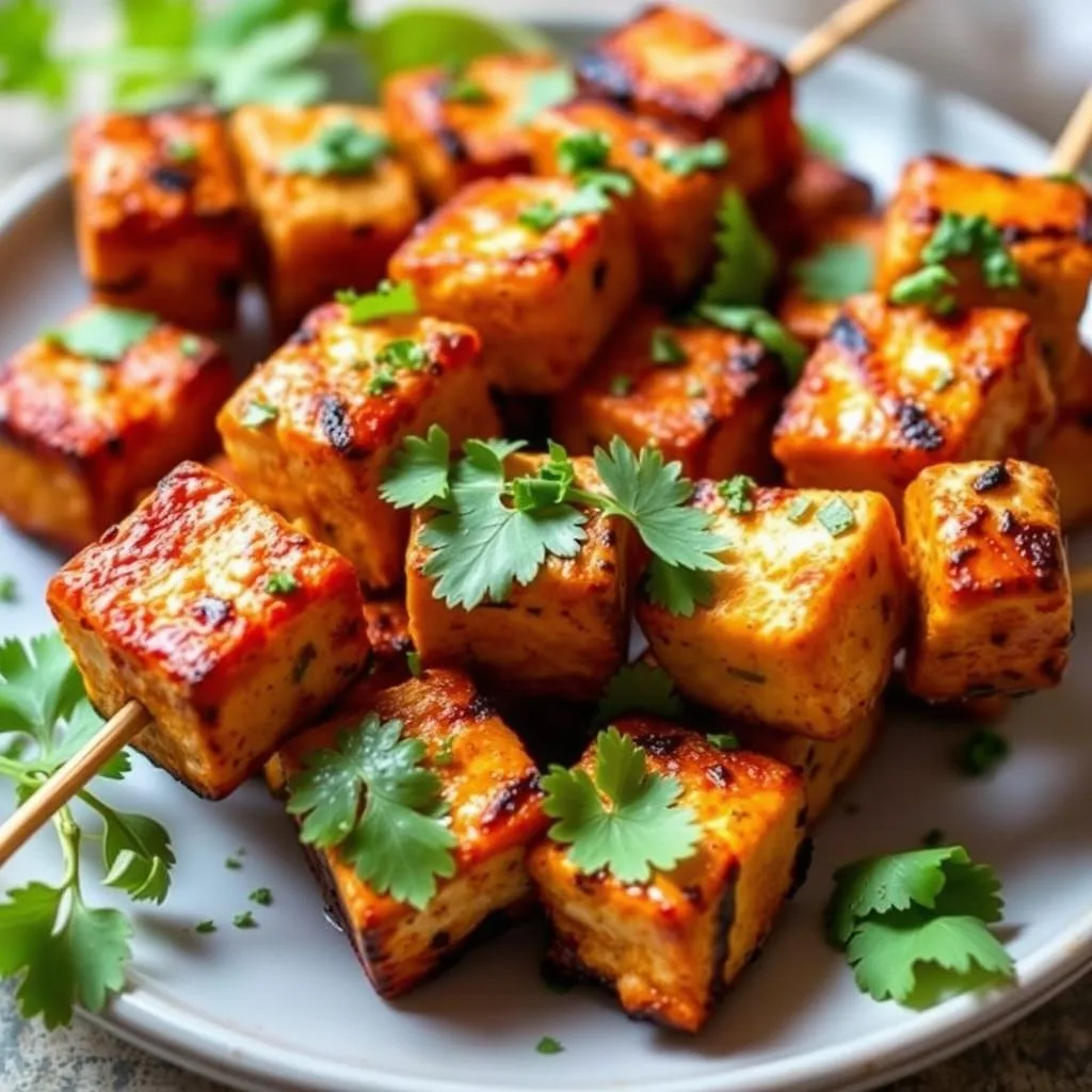 Chili Crisp Cashew Tofu Skewers